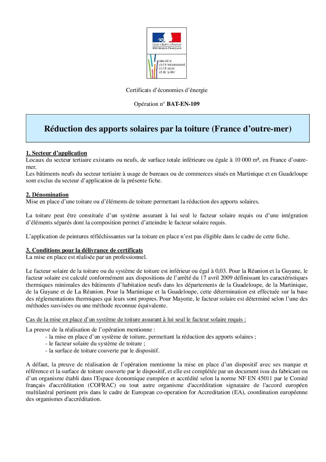 Réduction des apports solaires par la toiture (France d’outre-mer) BAT-EN-109